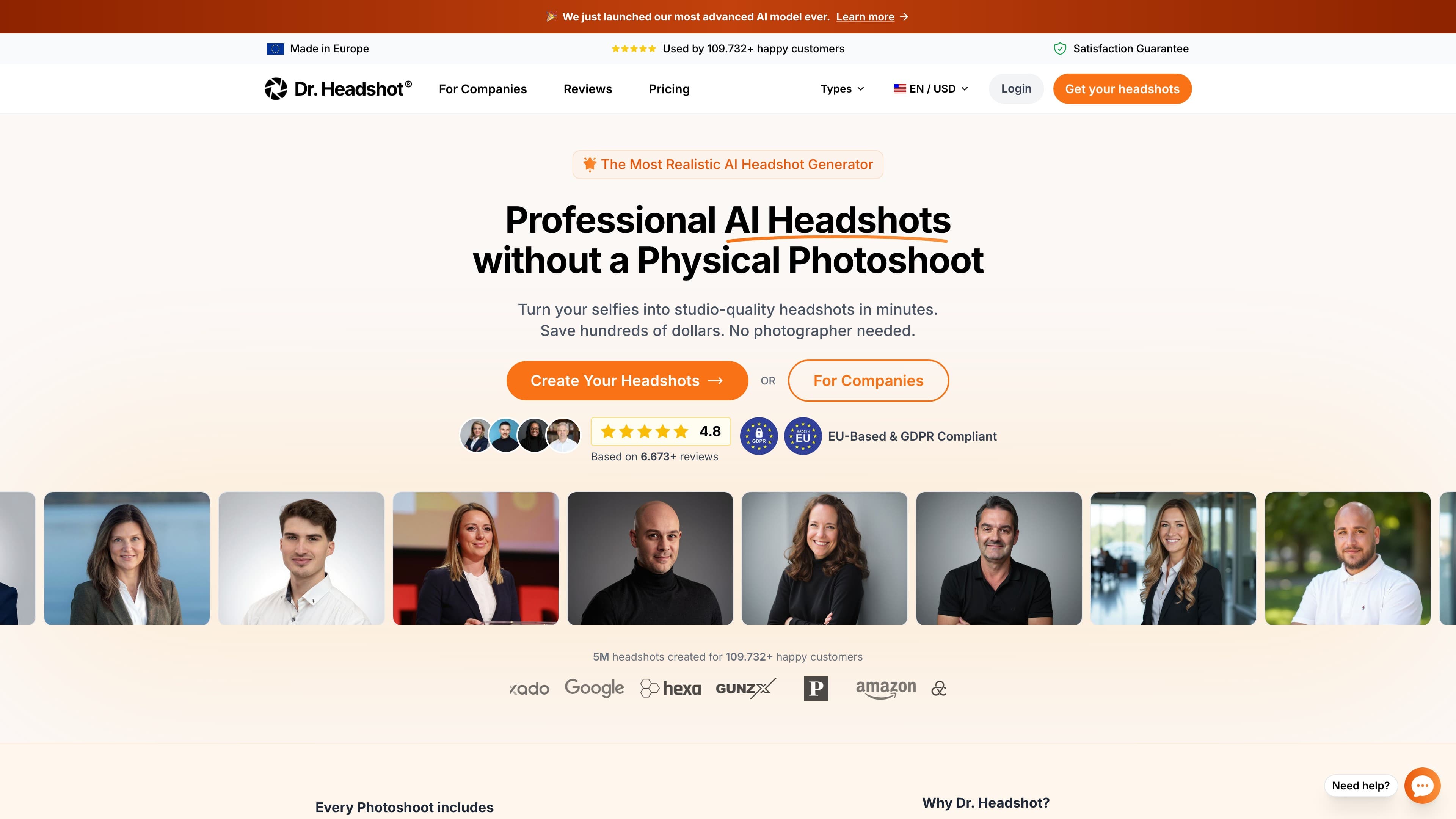 DrHeadshot homepage screenshot