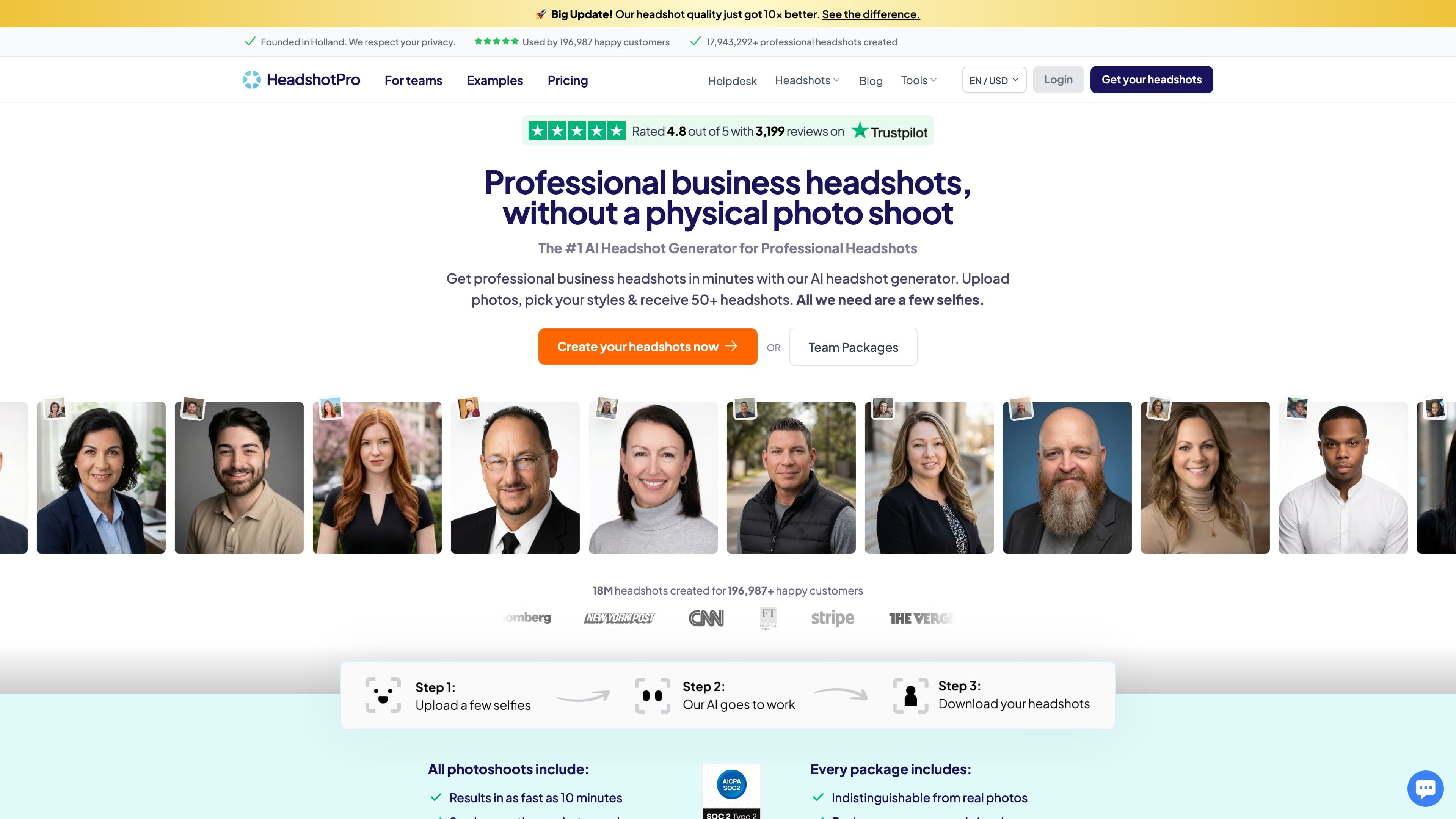 HeadshotPro homepage screenshot