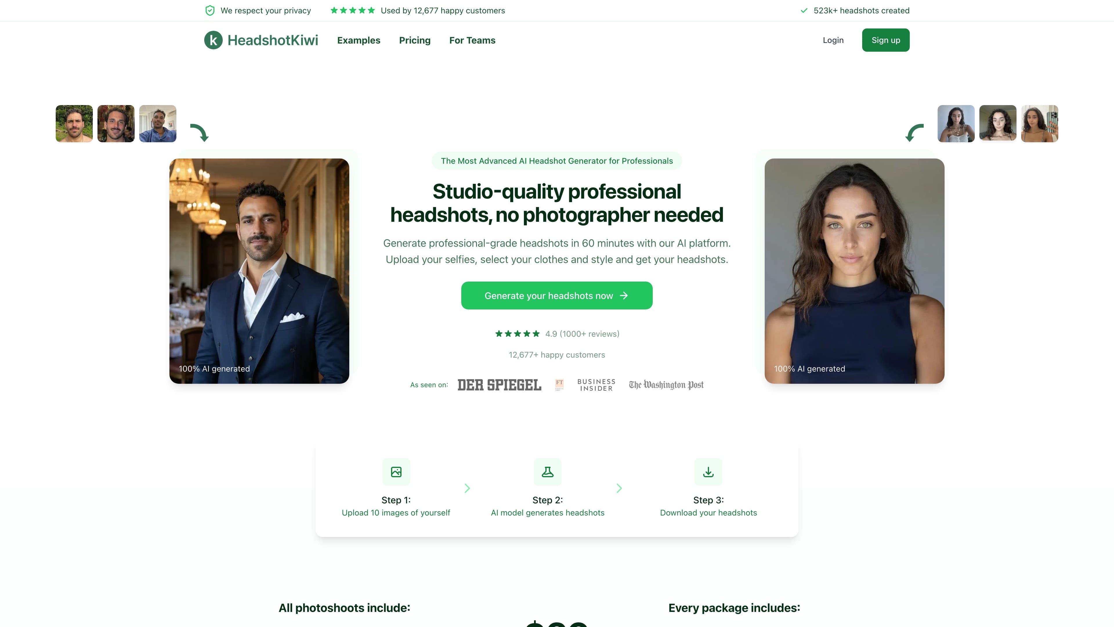 Kiwi Headshots homepage screenshot