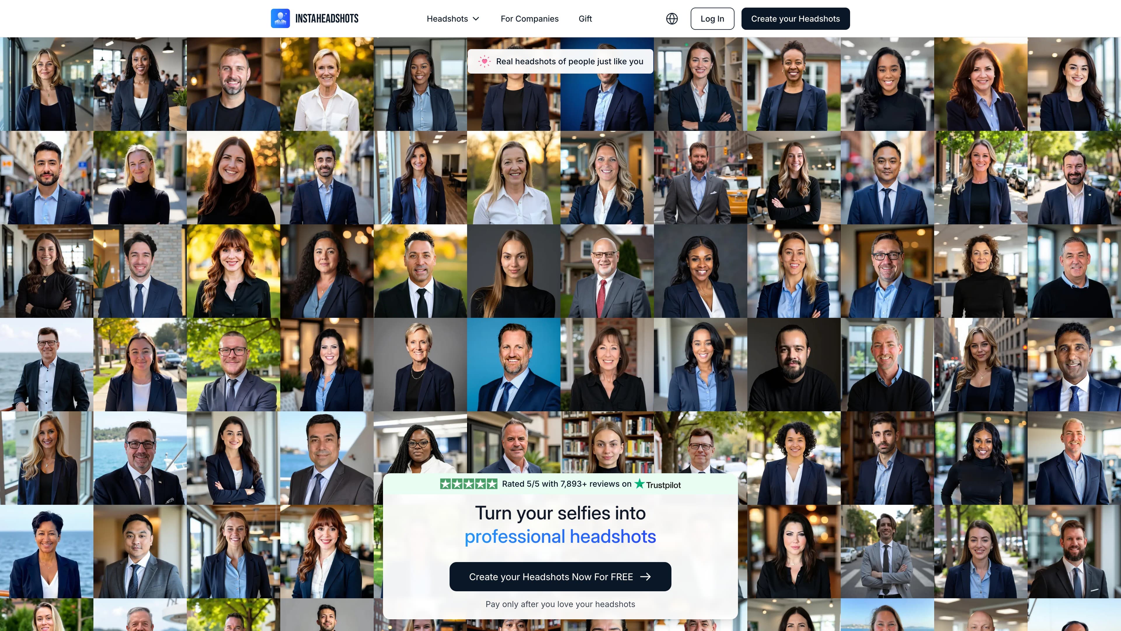 InstaHeadshots homepage screenshot